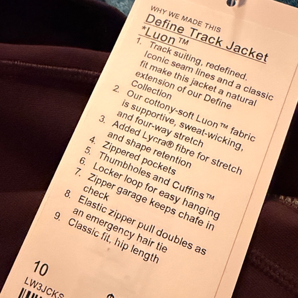 Lululemon Define Track Jacket Luon Black Plum size 10 and Indochine Blue Size 10 - Picture 6 of 7